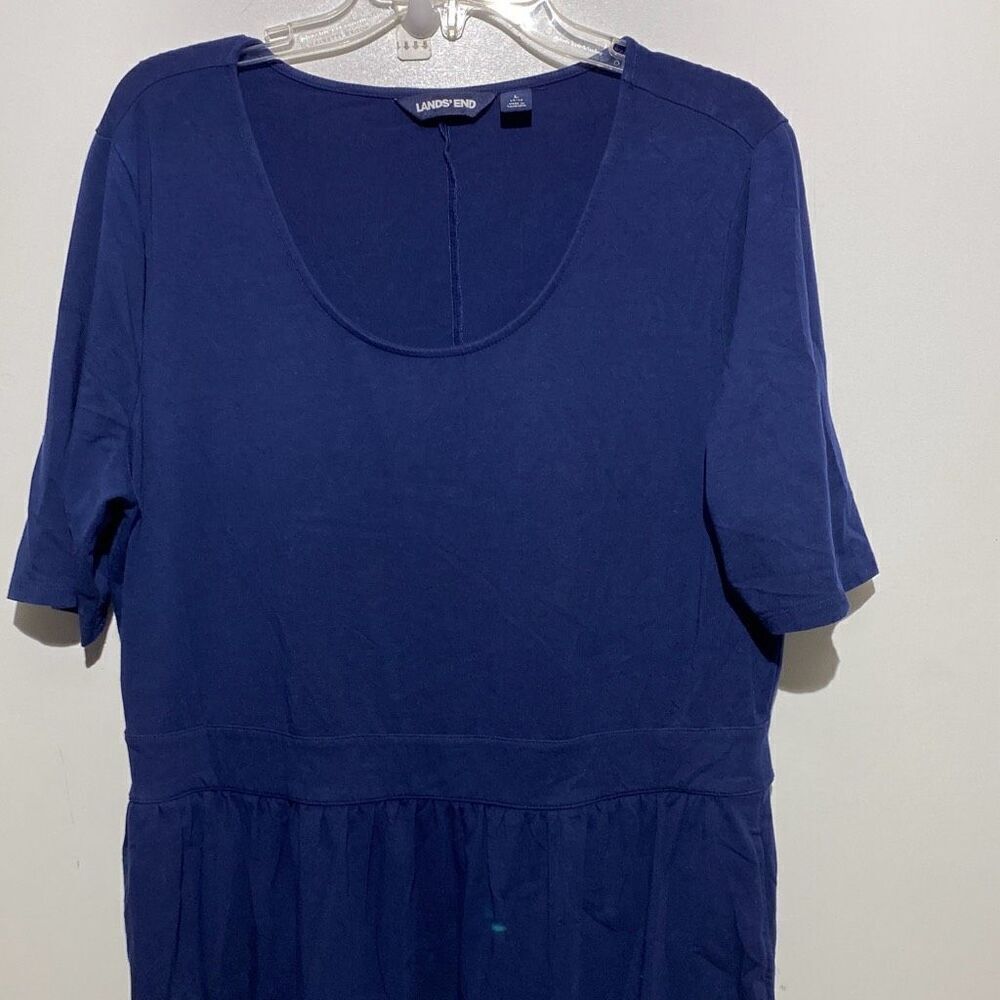 Lands' End Womens Navy Blue Cotton Modal Empire Waist Scoop Neck Dress Large 14